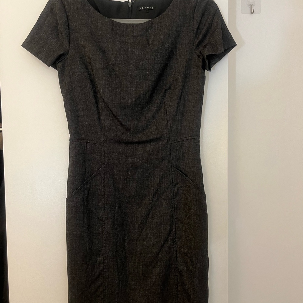 Theory Black Short-Sleeve Midi Sheath Dress